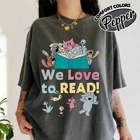 Comfot Color Elephant and Piggie Reading Book Shirt, Piggie Shirt, Reading Shirt, Book Lover Shirt, Elephant And Piggie Shirt, Pigeon UOUA04