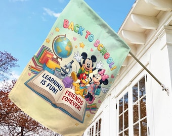 Disney Mickey and Friends Back To School Garden Flag, Personalized Teacher Classroom Flag, School Welcome Yard Decor, First Day Flag UOZ429