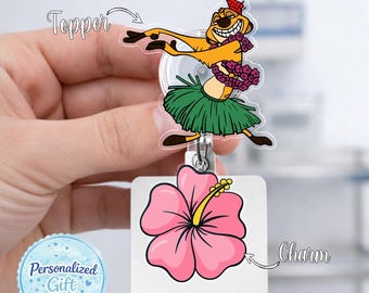 Timon Hula Badge Reel, Retractable ID Holder, Lion King Inspired Hawaiian Character Clip UOZW05