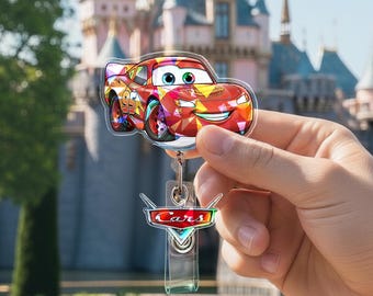 Porta credencial inspirado en Cars McQueen con dije, porta credencial de auto de carreras, porta credencial de auto de Disney, porta credencial de trabajo, porta credencial AXLT20
