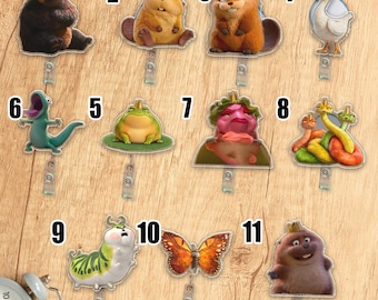 Portatarjetas retráctil de todos los personajes de la película Hoppers, portatarjetas retráctil de Mabel, Tom Lagarto Insecto Príncipe Pez Reina Anfibio Rey UOWE09