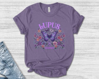 Camiseta de concientización sobre el lupus, lazo morado con mariposas, guerrero del lupus AYB207
