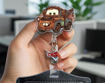 Inspired by Cars Mater Badge Reel With Charm, Race Car Badge Reel, Disney Car Badge Reel, Work Badge Reel, ID Holders AXLT20