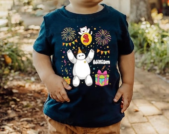 Camiseta de globos de Baymax de Big Hero 6 de Disney, Camiseta a juego para la familia para viaje a Disney, Regalo de cumpleaños de Baymax de Hiro Hamada AYBJ25