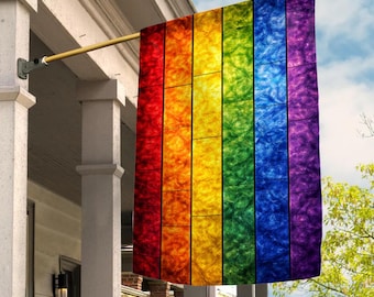Rainbow Stained Glass Art Garden Flag, LGBTQ Pride Yard Flag, Colorful Vertical Stripe Outdoor Decor, Equality Flag UOXC17