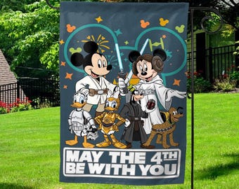 Mickey and Friends May The 4th Be With You Garden Flag, Disney Star Wars Parody Yard Flag, May Fourth Outdoor Decor  AYBZ14