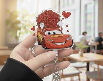 Lightning McQueen Badge Reel, Cars Movie Badge Holder, Cute Retractable ID Reel, Nurse Teacher Work Accessory  AXLW92