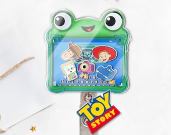 Portatarjetas retráctil Toy Story 5 con agitador, lindo portatarjetas de identificación con personaje de dibujos animados, clip retráctil para credencial de enfermera/maestro UOZW22