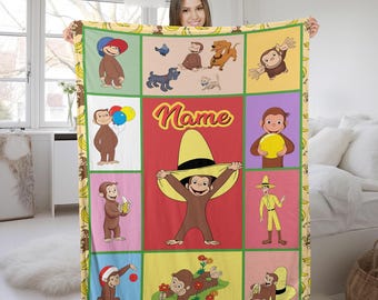 Personalized Curious George Blanket, Curious George Blanket, Custom Name Blanket, Birthday Gifts, Moneky George, Money Lover Blanket AXIX26