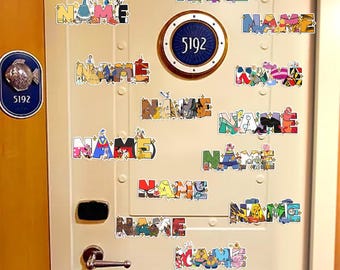 Disney Custom Name Cruise Door Magnet, Customize All Disney Characters Magnet, Disney Characters, Disney Characters Alphabet Magnet UOWV13