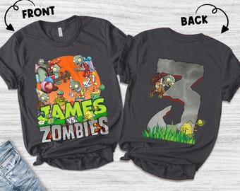 Camiseta personalizada de cumpleaños de Plants vs Zombies, camiseta personalizada para fiesta de cumpleaños familiar de Plants vs Zombies AXFM03