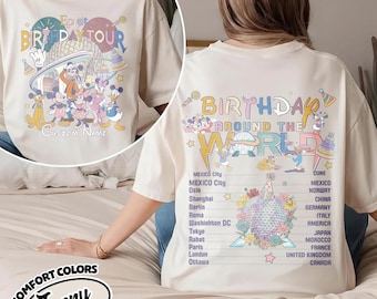 Comfort Colors Two-sided Mickey & Friends Disney Epcot Birthday Tour Shirt, Birthday Around the World Family Disney Epcot Shirt UOU308