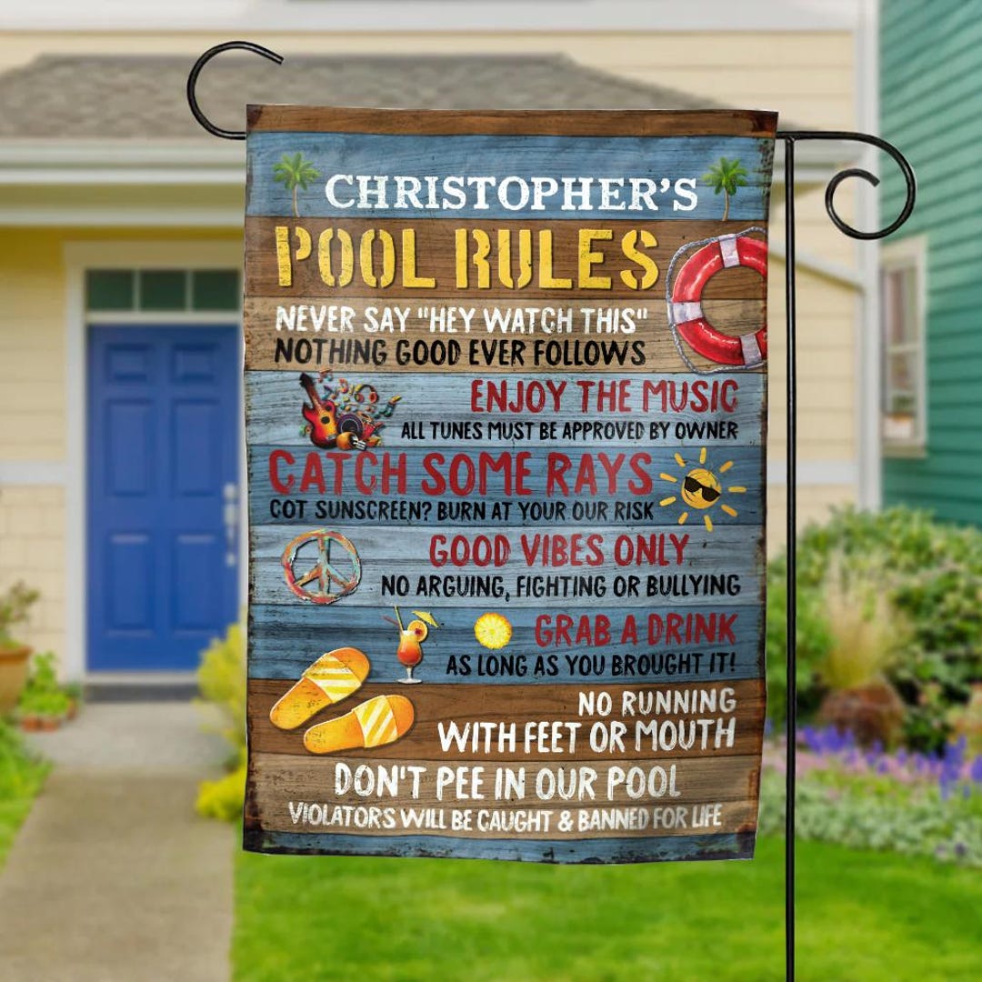 Pool Edging Flags Personalized Pool Rules Garden Flag Funny Swimming Decor Pool Bar ...