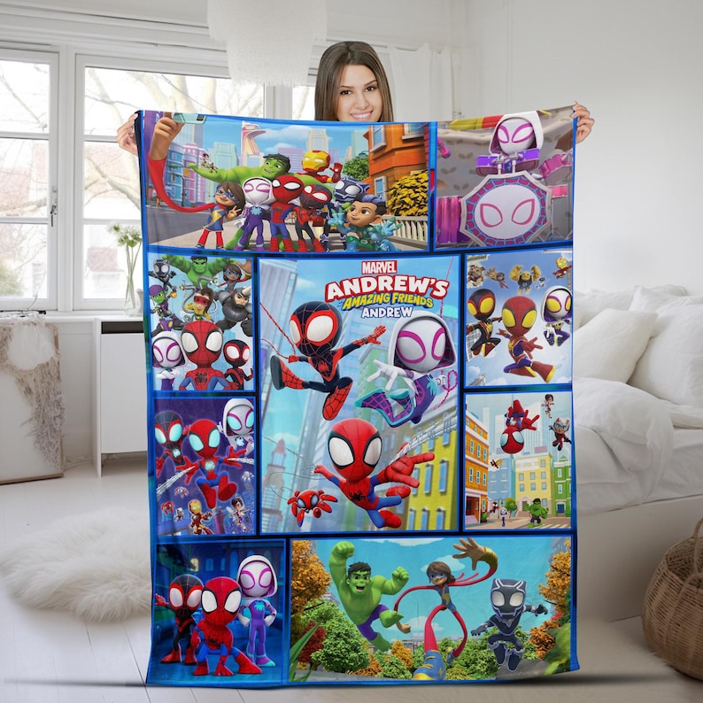 Personalized Spidey and His Amazing Friends Blanket, Super Hero Fleece Blanket, Spiderman Birthday Blanket, Spiderman Blanket AXHK04 bild 1