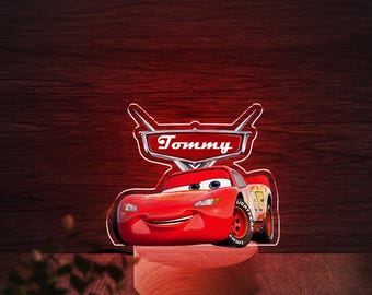 Car Night Light Lightning McQueen Light For Kids Room, Nursery Night Light, Personalized Name Night Light, Boy Night Light AXLL49