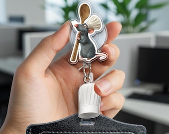Remy Ratatouille Badge Reel, Cute Chef Mouse ID Clip, Pixar Disney Name Tag, Kitchen Badge Holder, Foodie Nurse Gift  AYAO25