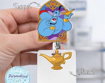 Disney Genie Badge Reel, Disney Princess Badge Reel, Retractable ID Badge Holder, Disneyland Family UOZW03