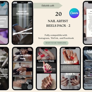 Nail Care Instagram Reels Templates - 2 | Nail Artist & Nail Tech Canva Reel Pack | Beauty Salon Social Media Content for Nail Professionals