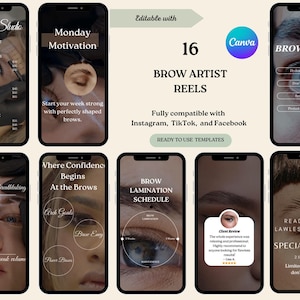 Brow Tech Instagram Reels Templates | Eyebrow Artist & Brow Technician Canva Posts | Microblading, Brow Tint and Beauty Salon Social Media
