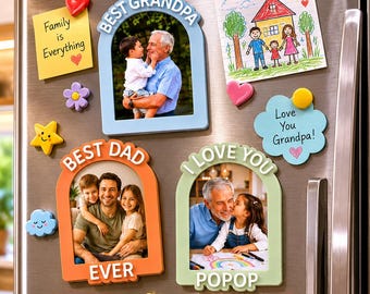 Personalized Best Dad Ever Magnet, Father's Day Gift for Grandpa, Custom Poppop Photo Frame, Arch Fridge Decor, New Dad Keepsake.