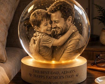 Custom Photo Snow Globe Night Light Personalized Engraved Wood Base Lamp Father's Day Gift Unique Home Decor Photo Gift for Dad Husband