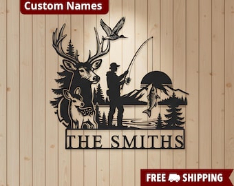 Gift for Dad, Custom Name Metal Sign for Hunter, Fisherman, Man Cave Decor, Garage Sign, Cabin Wall Art, Father's Day Gift Idea