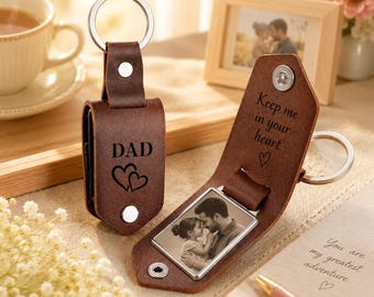 Custom Photo Keychain for Father,Father's Day Fist Bump Leather Keychain with Kids Names,Fahters Day Keychain Gift from Kids, Gift for Dad