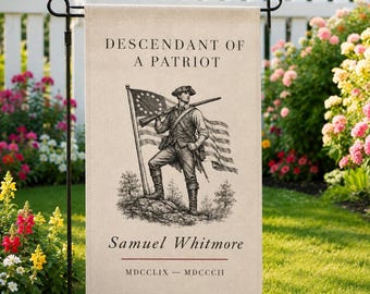 Personalized Descendant of a Patriot Garden Flag Custom Ancestor Name Banner, Revolutionary War History Decor, Genealogy Gift, SAR DAR Decor