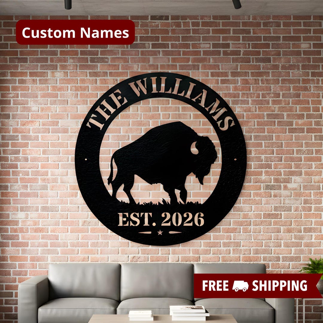 Personalized Bison Metal Sign, Custom Last Name Sign, Ranch Decor, Gift ...