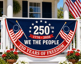 USA 250th Anniversary Pleated Fan Banner | 1776-2026 We The People Porch Bunting | American Semiquincentennial Outdoor Patriotic Decor