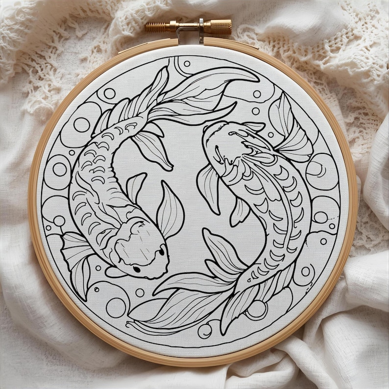 Koi Fish Yin Yang Embroidery Pattern: Oriental Hoop Art (PDF Download ...