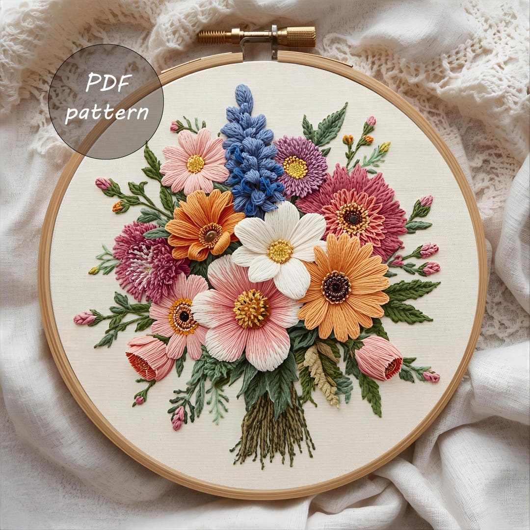 Boho Pastel Floral Embroidery Pattern | Delicate Flower Hoop Art | Soft ...