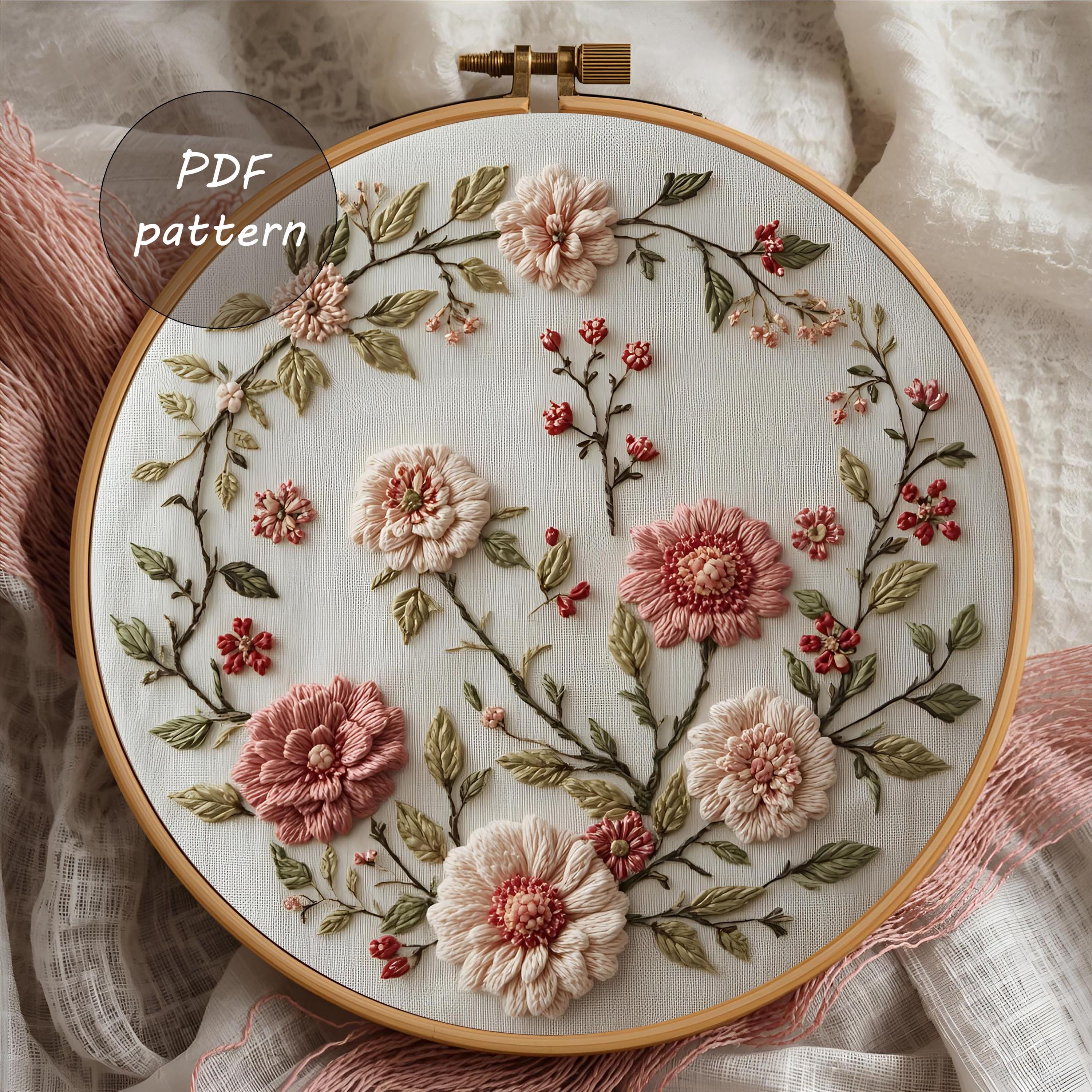 Boho Pastel Floral Embroidery Pattern | Delicate Flower Hoop Art | Soft ...
