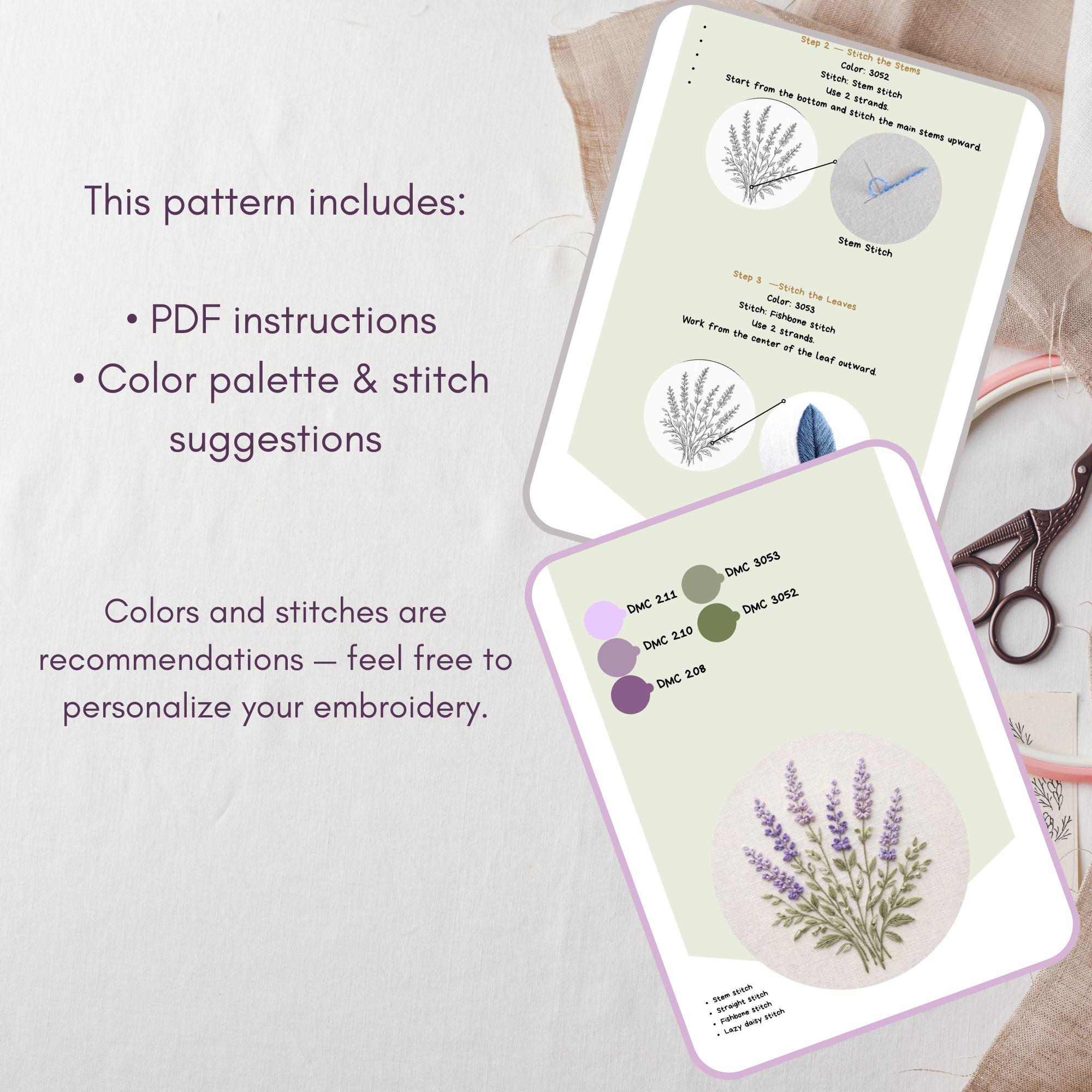 Lavender Embroidery Pattern, Botanical Floral Hoop Art (PDF Pattern) - Etsy