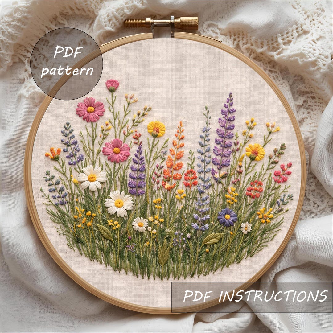 Wildflower Meadow Embroidery Pattern PDF | Soft Floral Hoop Art ...