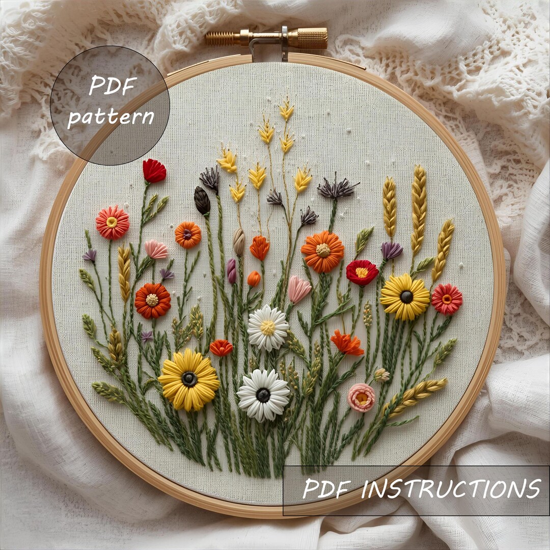 Minimal Wildflower Embroidery Pattern PDF | Simple Botanical Hoop Art ...