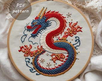 Boho Chinese Dragon Embroidery Pattern | Celestial Hoop Art (PDF Pattern)