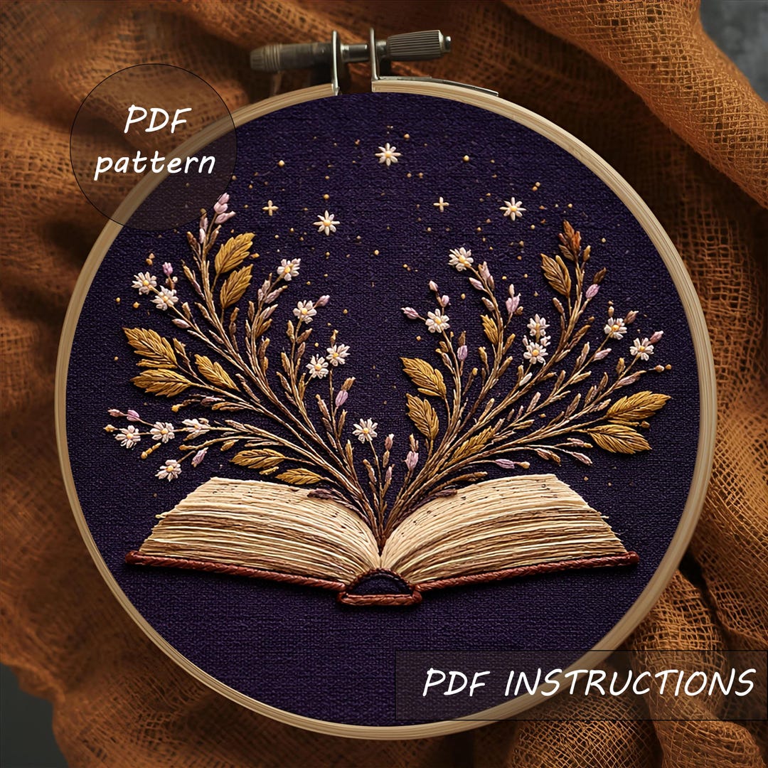 Open Book Floral Embroidery Pattern, Botanical Hoop Art (PDF Pattern ...