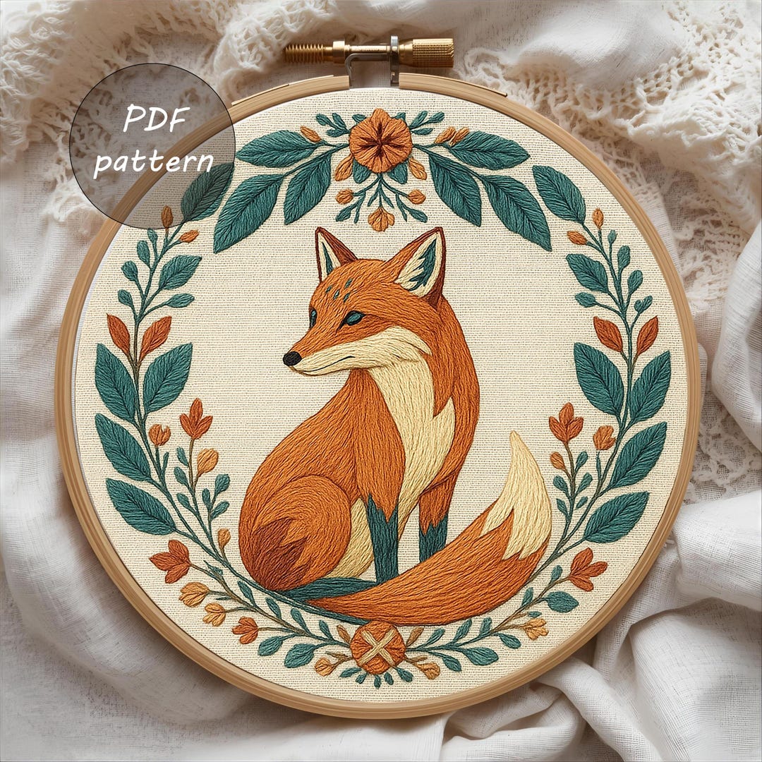 Autumn Fox Embroidery Pattern PDF | Woodland Hoop Art With Leaves ...