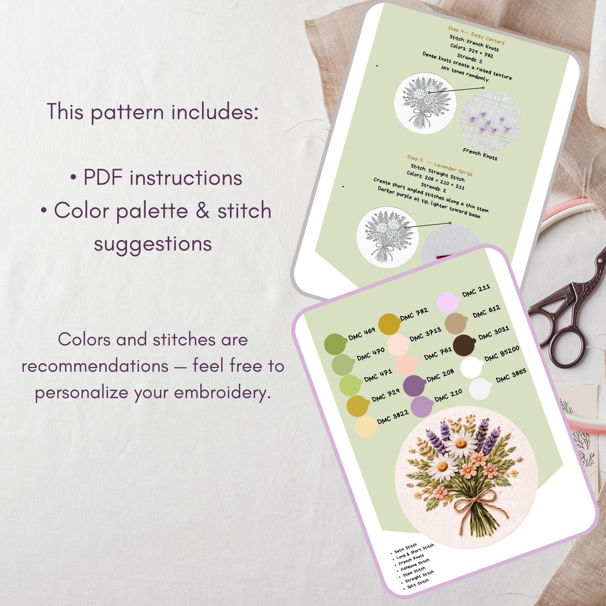 Flower Bouquet Embroidery Pattern | Elegant Floral Arrangement ...