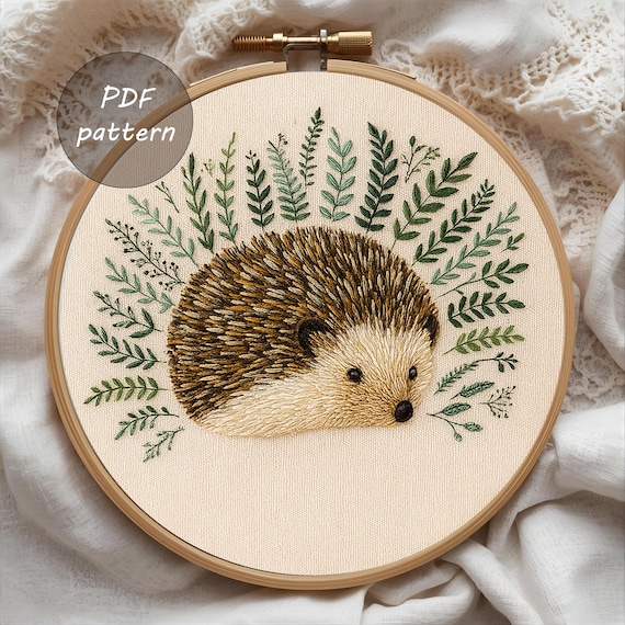 Hedgehog Embroidery Pattern | Woodland Hoop Art (PDF Download)