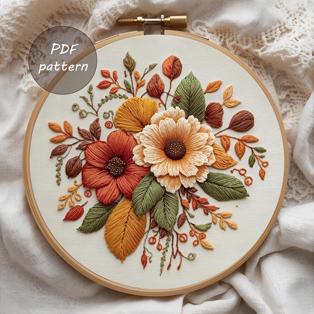 DIY Autumn Flowers Embroidery Pattern | Fall Floral Hoop Art PDF | Hand ...