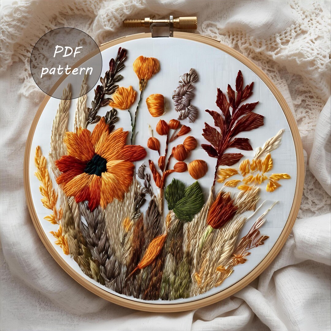 Autumn Floral Embroidery PDF Pattern | Hoop Art Design | DIY Hand ...