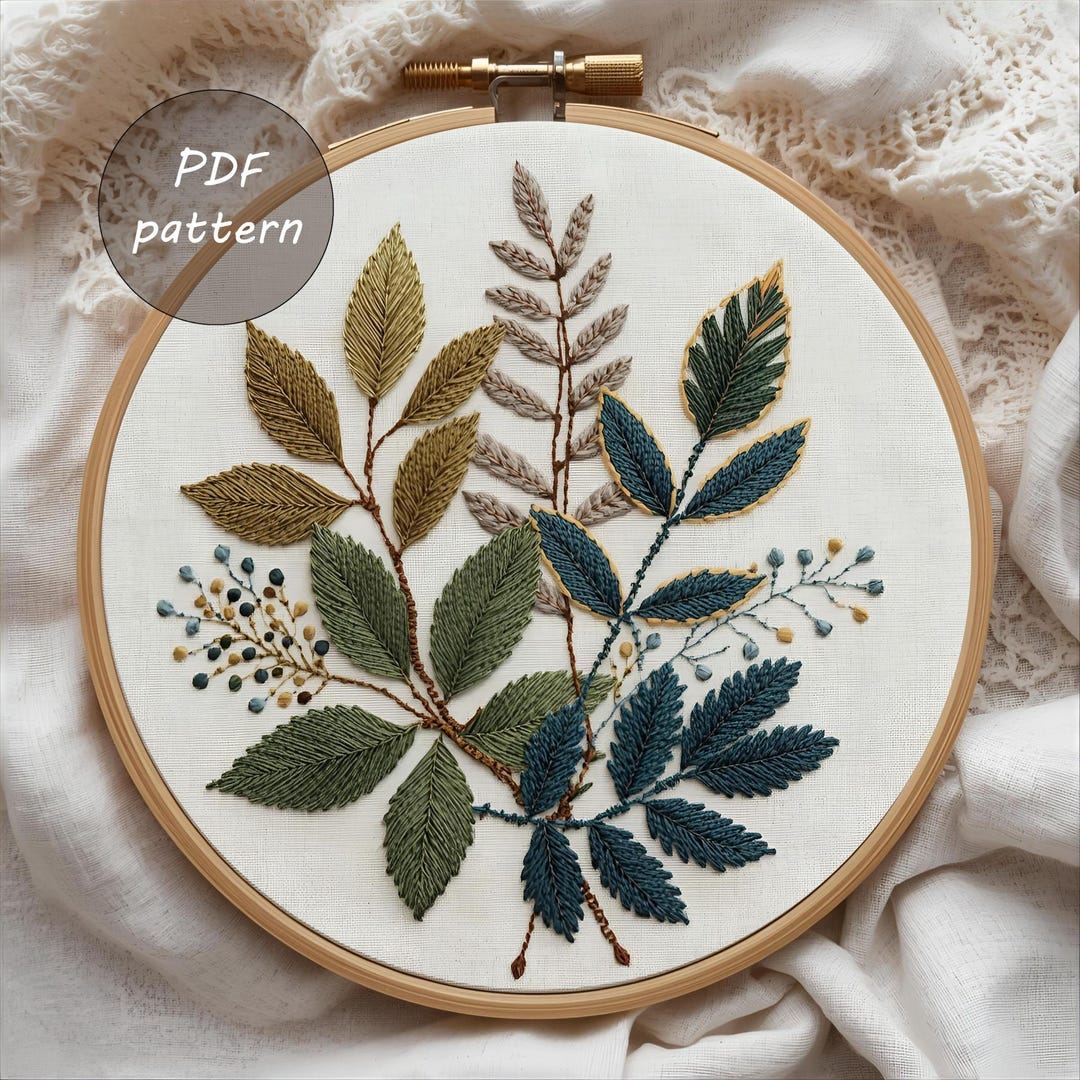 Botanical Embroidery Pattern PDF | Floral & Leaf Hoop Art (digital ...