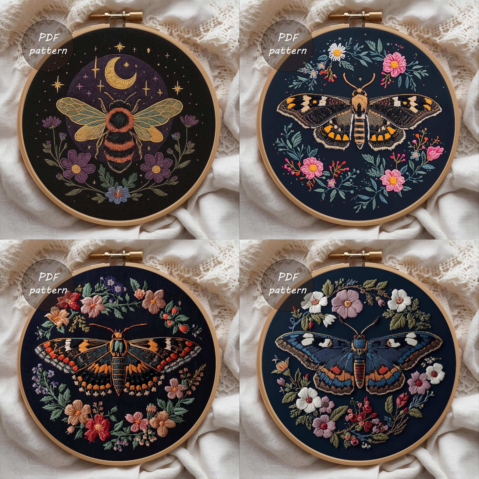 Witchy Insect Pattern Mystical Moth Embroidery Set PDF | 20 Celestial Insect Patterns ...