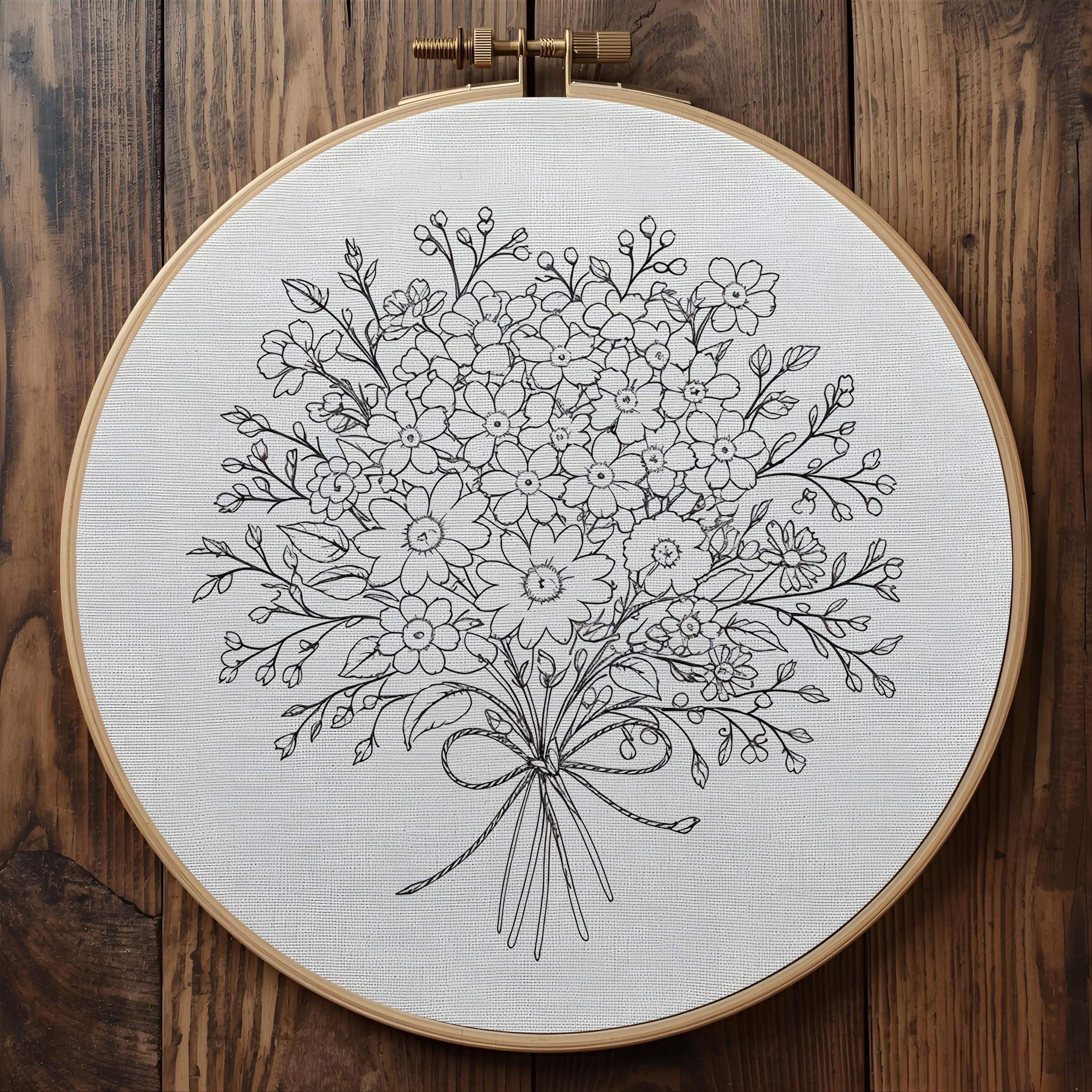 Floral Embroidery Pattern, Hydrangea Bouquet Hoop Art, Botanical ...