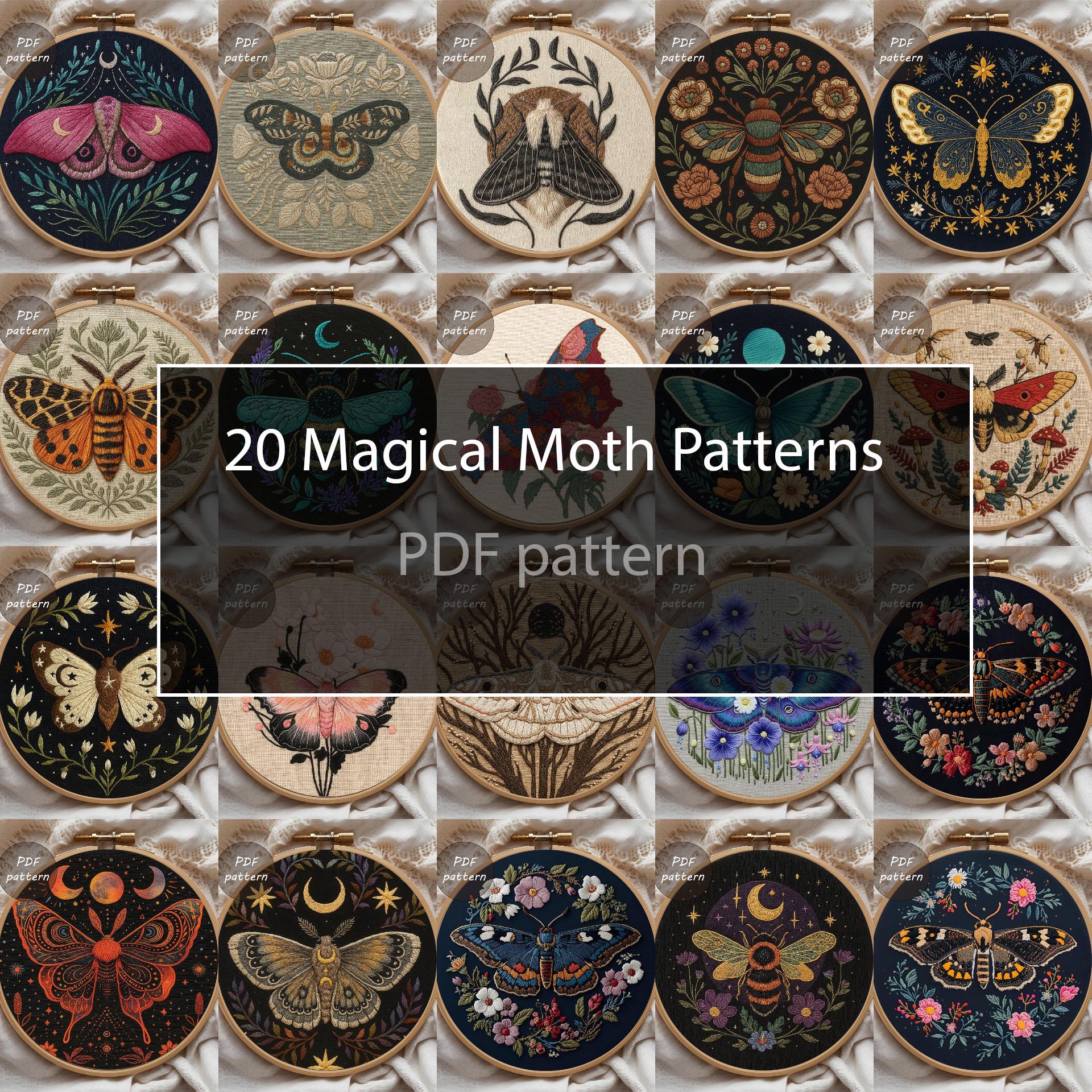 Witchy Insect Pattern Mystical Moth Embroidery Set PDF | 20 Celestial Insect Patterns ...