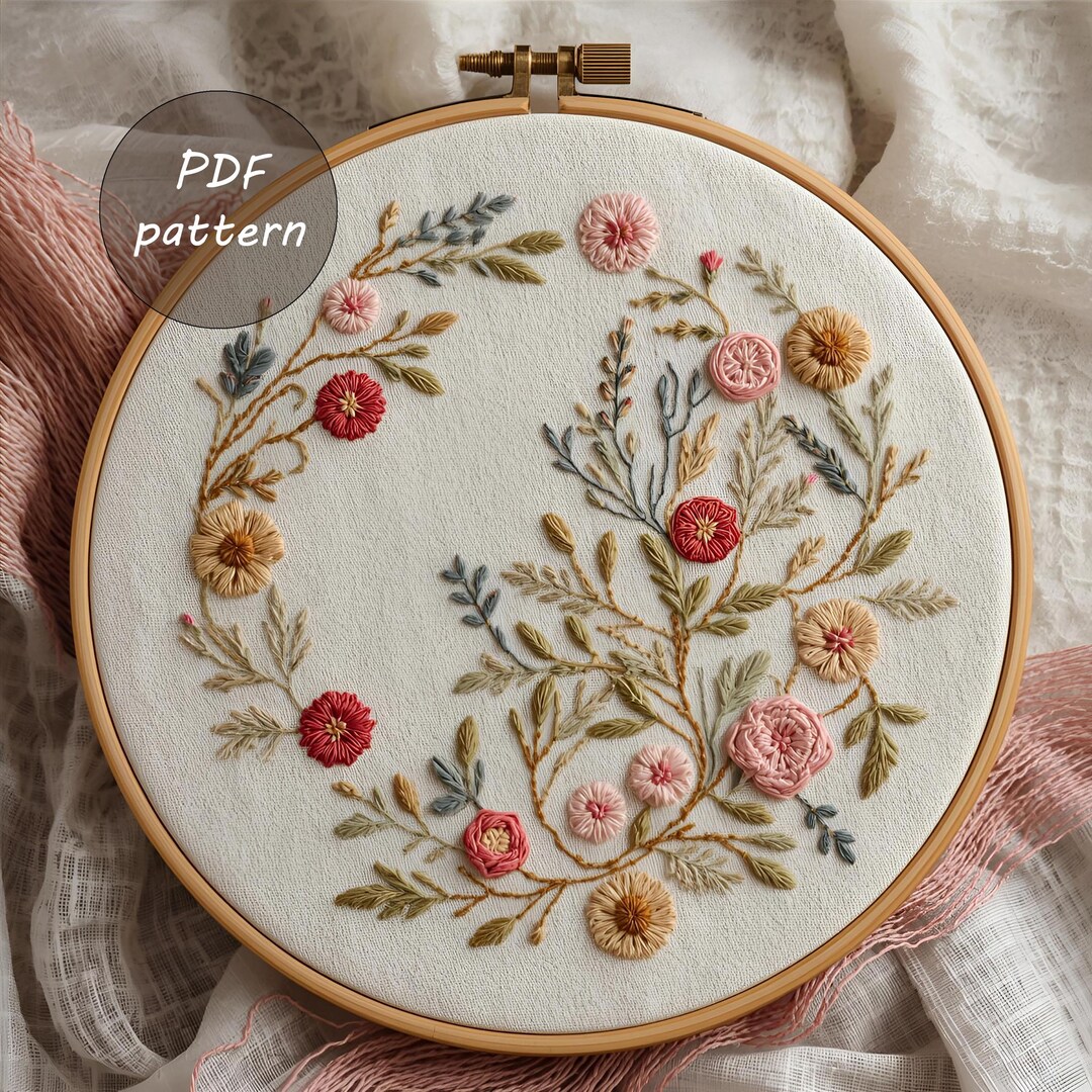 Boho Pastel Floral Embroidery Pattern | Delicate Flower Hoop Art | Soft ...