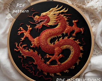 Chinese Dragon Embroidery Pattern | Asian Hoop Art (Digital Download)