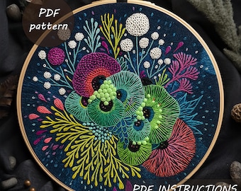 Abstract Coral Reef Embroidery Pattern PDF | Ocean-Inspired Hoop Art | Modern Hand Embroidery Digital Download
